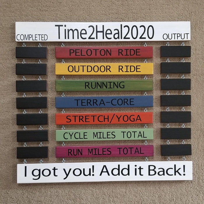 Handmade wooden cycling record sign customized for fitness goals