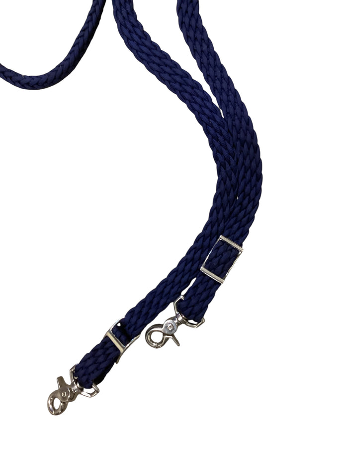 Dark  blue Barrel Reins, Round with grip knots.