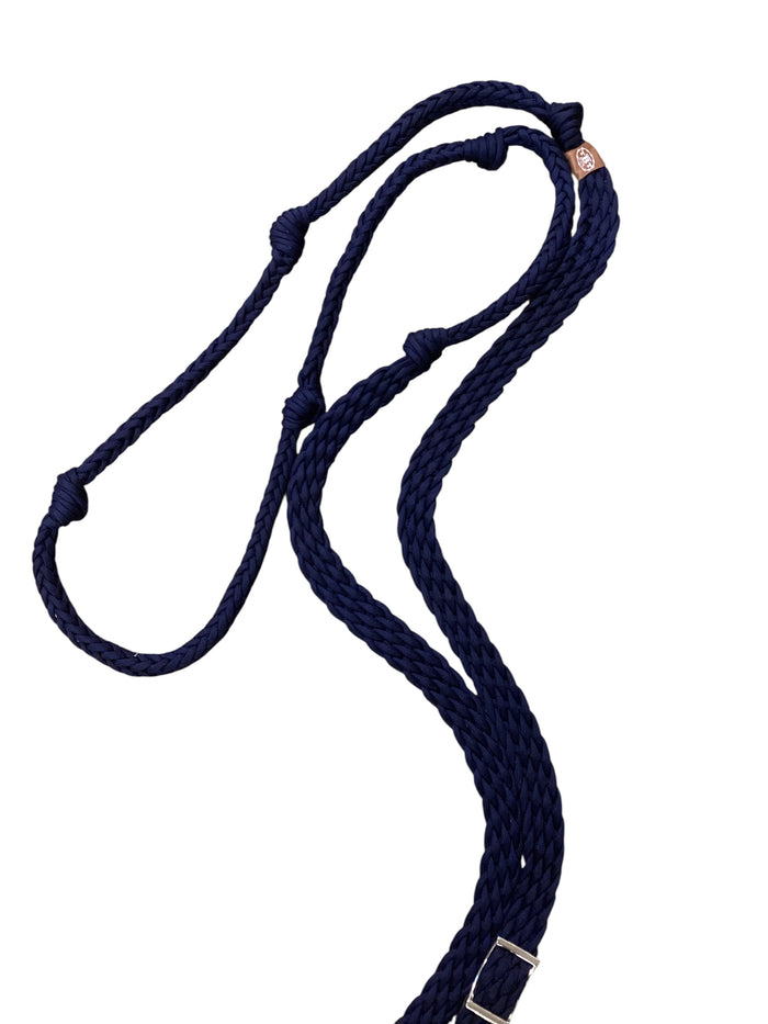 Dark  blue Barrel Reins, Round with grip knots.