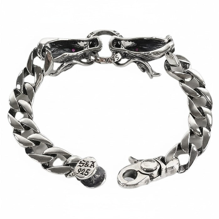 The lobster clasp and .925 sterling silver hallmark stamped on the back of the dragon bracelet.