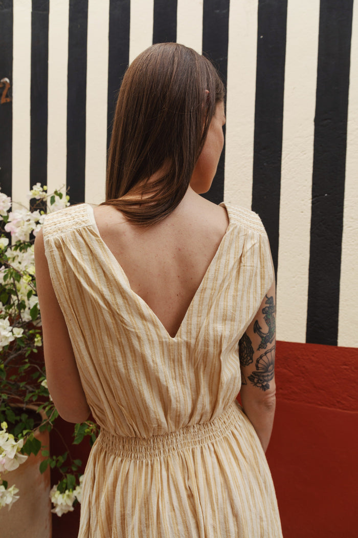 Eesha V Dress in Yellow Stripes
