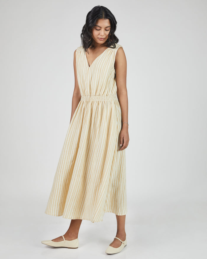 Eesha V Dress in Yellow Stripes