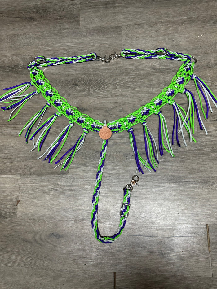 fancy macrame  fringe breast collar with rhinestones
