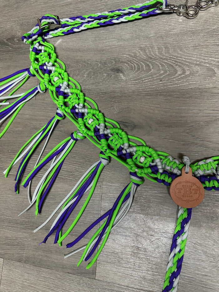 fancy macrame  fringe breast collar with rhinestones