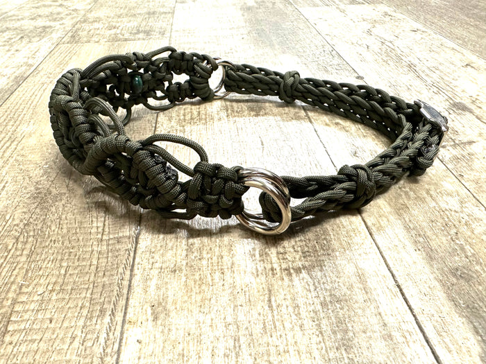 Fancy side pull bitless attachment OD green with Indian agate gemstones.