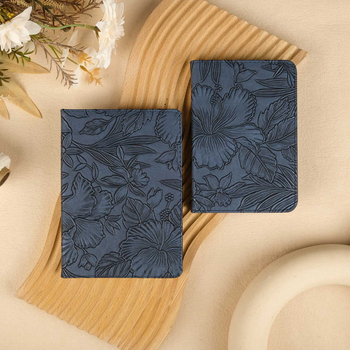 Floral Leather Kindle Case - Navy