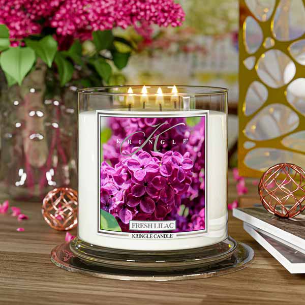 Fresh Lilac Scented 4-wick Candle Lit — Kringle Candle
