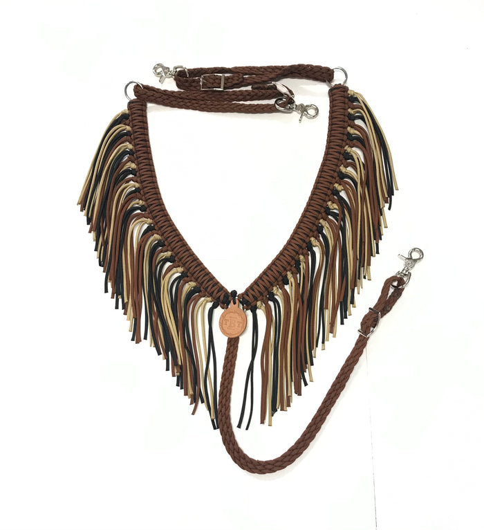 Fringe breast collar brown, black, and gold - Tiffanys Braided Tack LLC