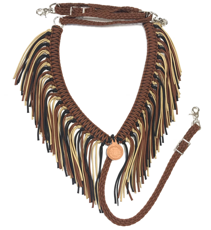 Fringe breast collar brown, black, and gold - Tiffanys Braided Tack LLC
