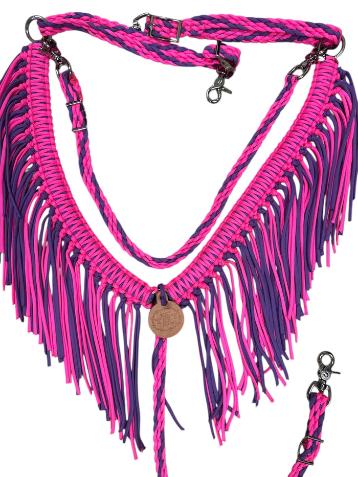 fringe breast collar hot pink and lilac purple.