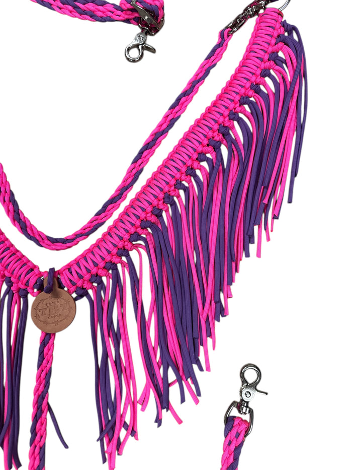 fringe breast collar hot pink and lilac purple.