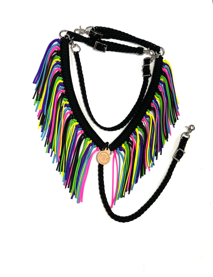 fringe breast collar neon with a wither strap - Tiffanys Braided Tack LLC