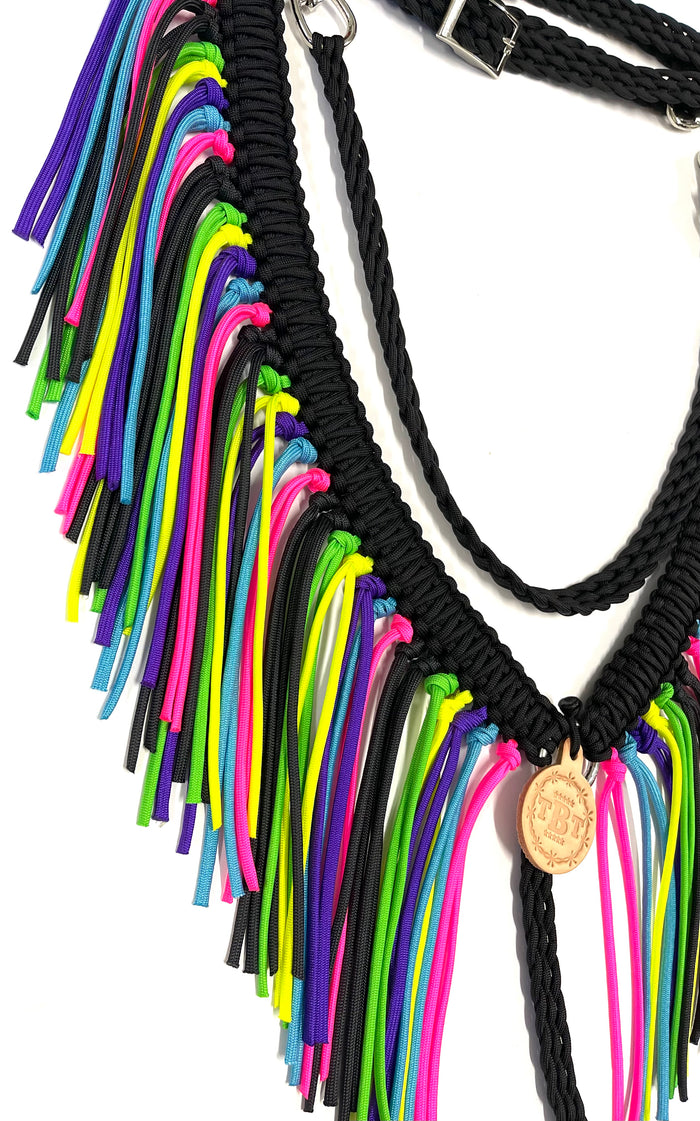 fringe breast collar neon with a wither strap - Tiffanys Braided Tack LLC
