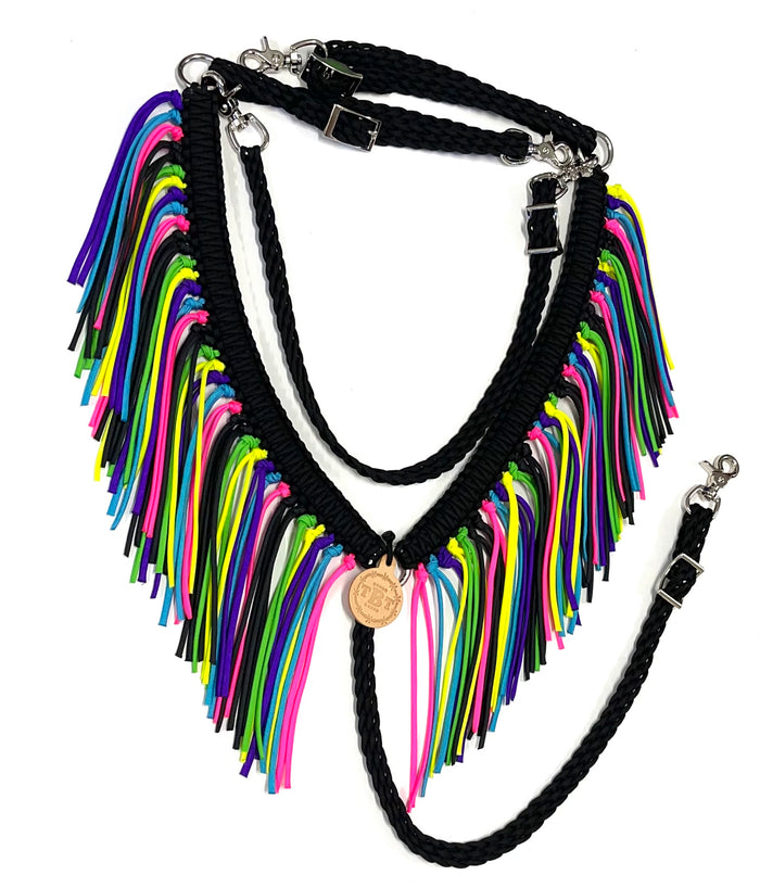 fringe breast collar neon with a wither strap - Tiffanys Braided Tack LLC