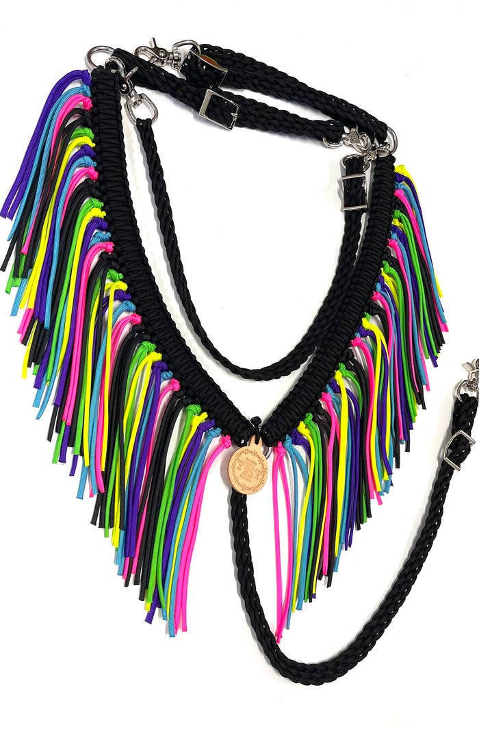 fringe breast collar neon with a wither strap - Tiffanys Braided Tack LLC