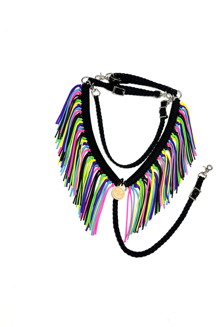 fringe breast collar neon with a wither strap - Tiffanys Braided Tack LLC