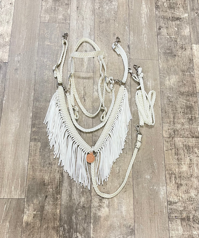 Fringe horse tack set,  (fringe breast collar, wither strap, reins, and bridle) - Tiffanys Braided Tack LLC
