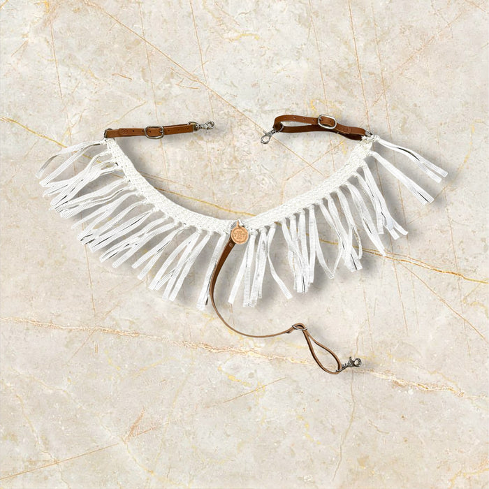 Fringe Mule tape horse breast collar with leather tugs - Tiffanys Braided Tack LLC