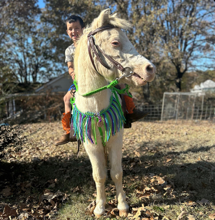 fringe neon green breast collar with a wither strap - Tiffanys Braided Tack LLC