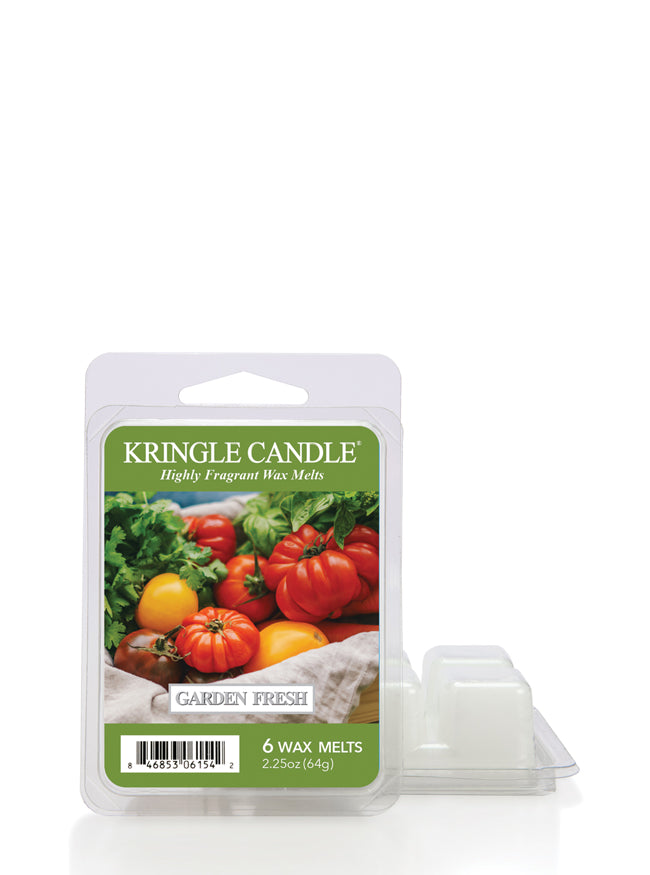 Package of Kringle Candle wax melts labeled "Garden Fresh," featuring tomatoes and herbs on the label.