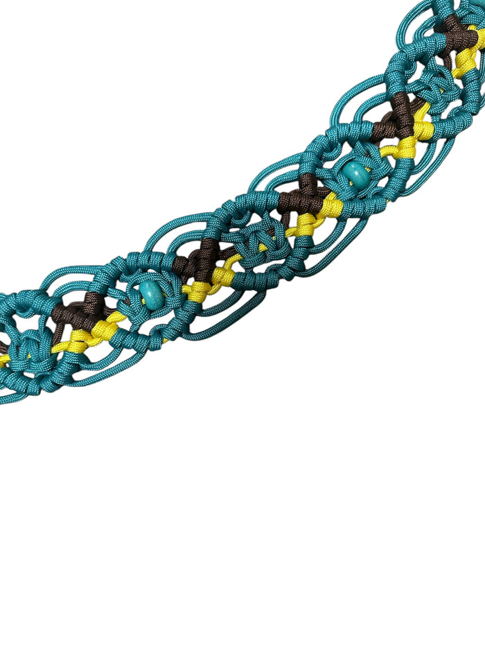 Gemstone fancy macrame  breast collar trap yellow and brown with turquoise howlite and a matching wither strap