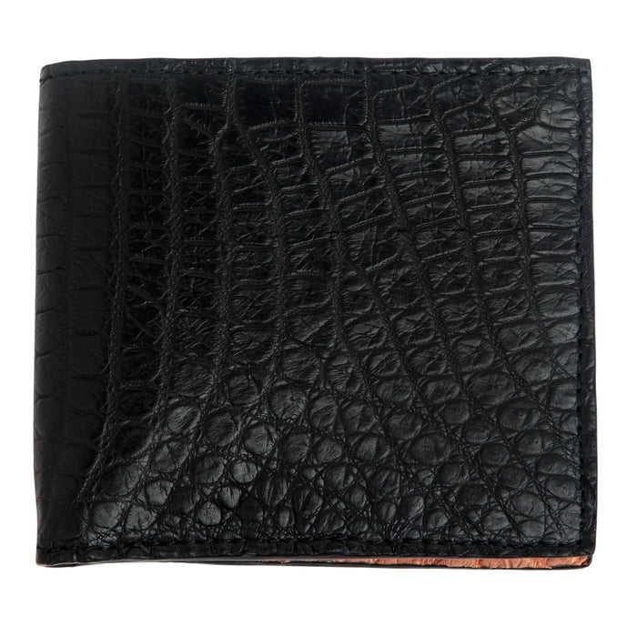 The elegant black exterior of the men's genuine crocodile belly skin wallet, showing the unique scale texture.