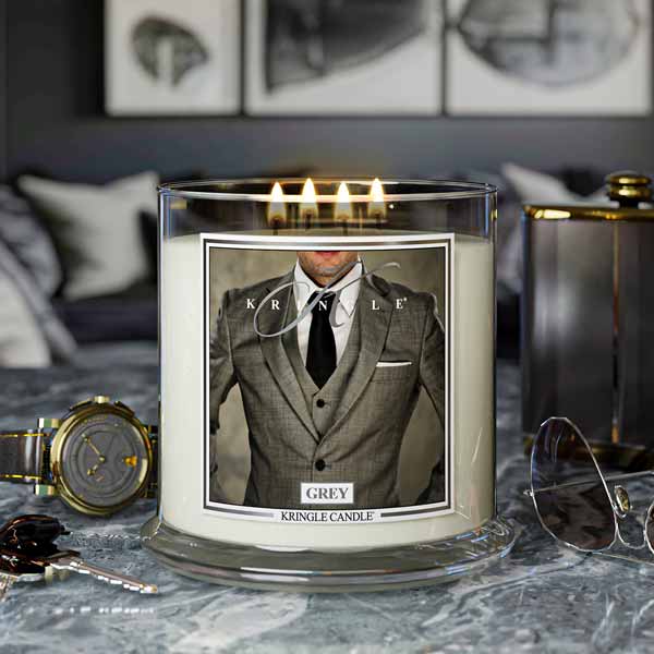 Grey Scented lit 4-wick Candle - Kringle Candle