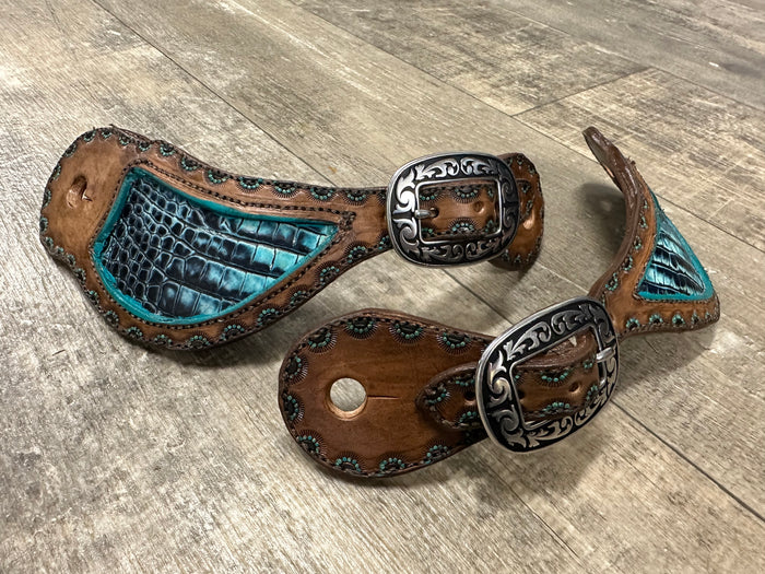 Hand tooled and painted spur straps