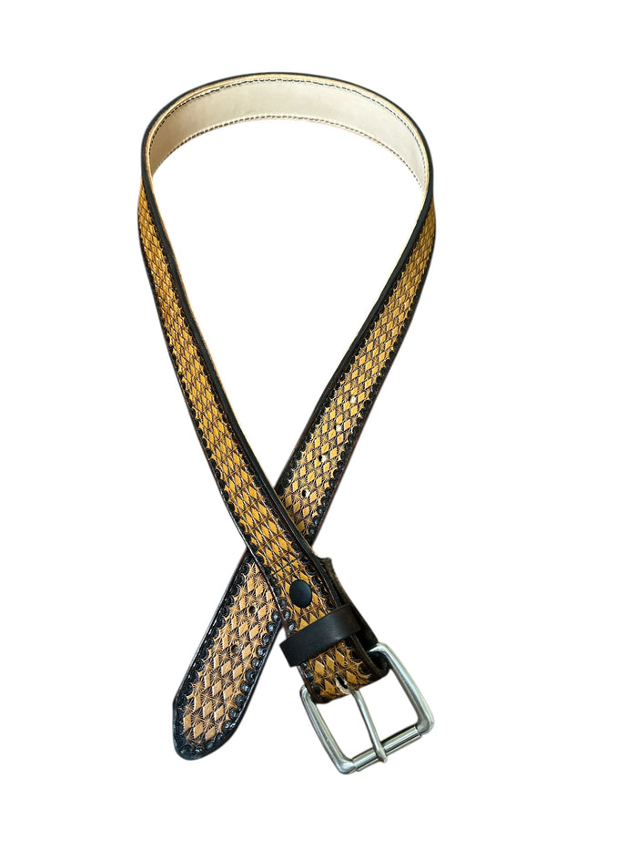 Hand tooled leather belt