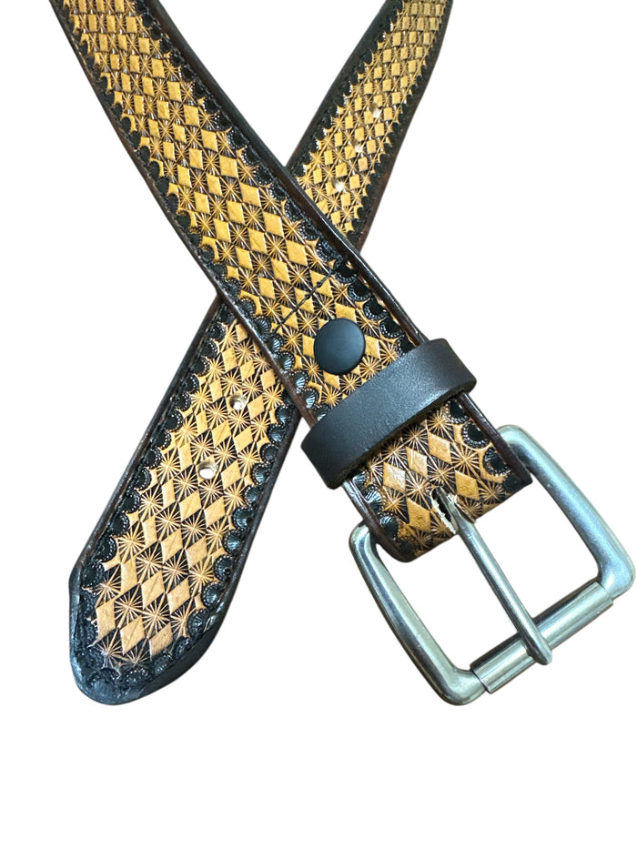 Hand tooled leather belt