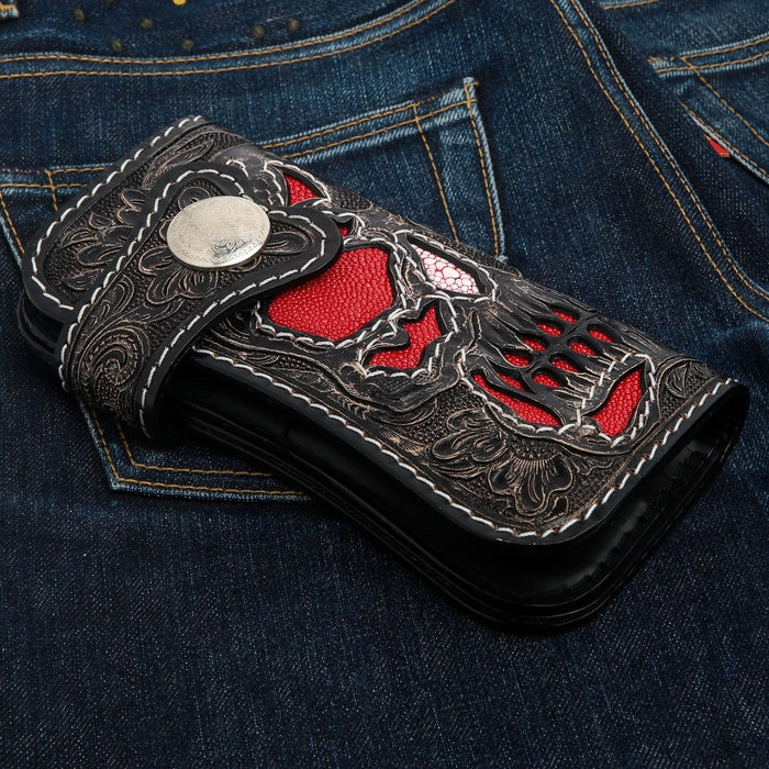 Hand Tooled Rider Skull Genuine Leather Custom Biker Wallet [2]