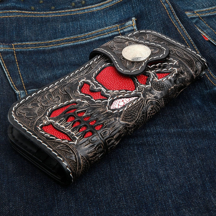 Hand Tooled Rider Skull Genuine Leather Custom Biker Wallet [4]