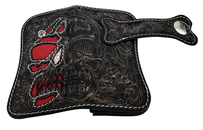 Hand Tooled Rider Skull Genuine Leather Custom Biker Wallet [6]