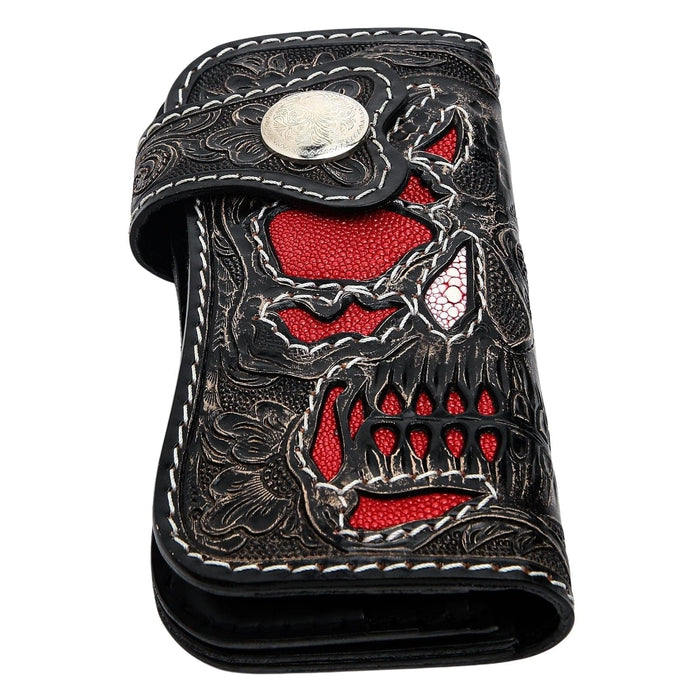 Hand Tooled Rider Skull Genuine Leather Custom Biker Wallet [7]