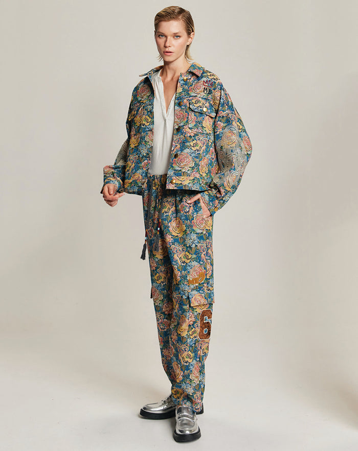 Harmony Rose Blue Jacquard Pants