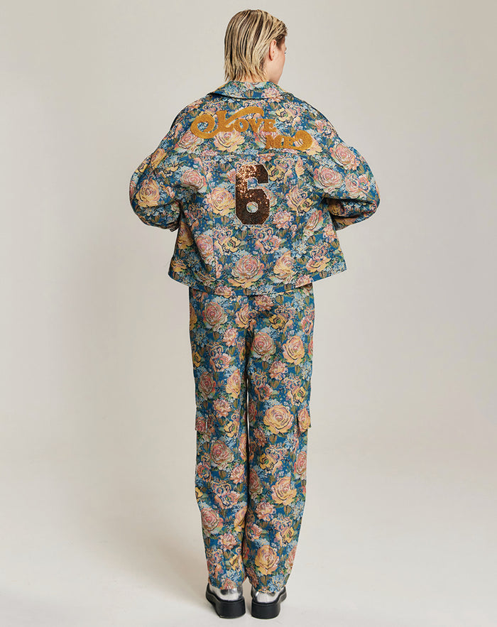 Harmony Rose Blue Jacquard Pants