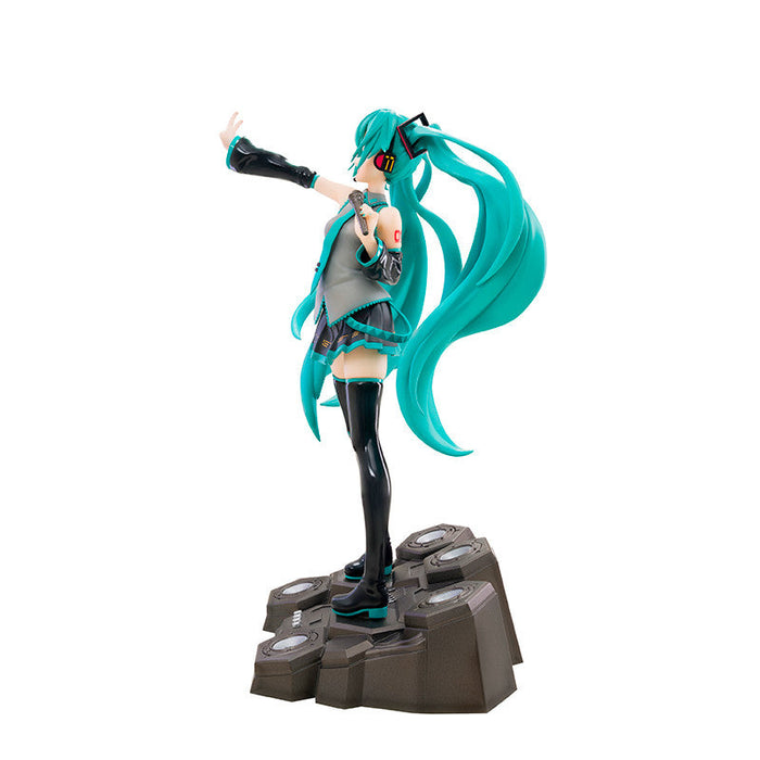 Figurine of a character with teal hair on a white background, branded with Abystyle Studio.