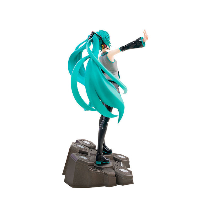 Figurine of a character with teal hair on a white background, branded with Abystyle Studio.
