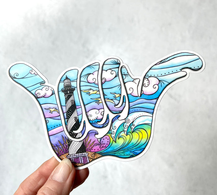 Hatteras Waves Shaka Sticker