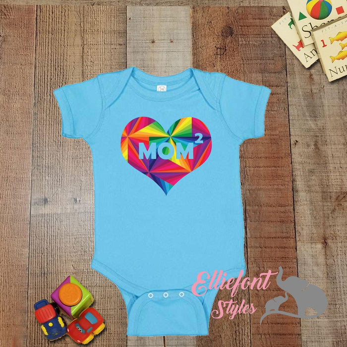 Heart Mom Squared Infant One Piece / Proud baby / 2 Moms / LGBT Gay / Baby shower gift / Newborn Romper / Two Moms - Elliefont Styles