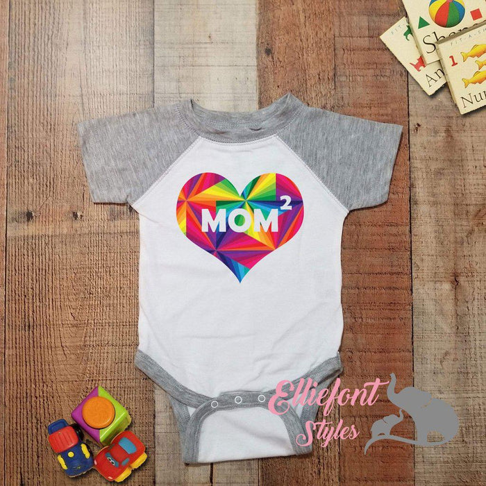 Heart Mom Squared Infant One Piece / Proud baby / 2 Moms / LGBT Gay / Baby shower gift / Newborn Romper / Two Moms - Elliefont Styles
