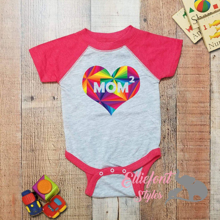 Heart Mom Squared Infant One Piece / Proud baby / 2 Moms / LGBT Gay / Baby shower gift / Newborn Romper / Two Moms - Elliefont Styles
