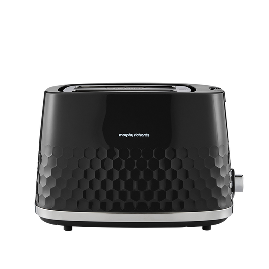 Black toaster with honeycomb pattern on a white background