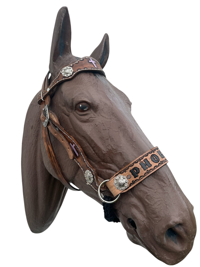 Horse complete leather cross personalized  Bitless bridle set