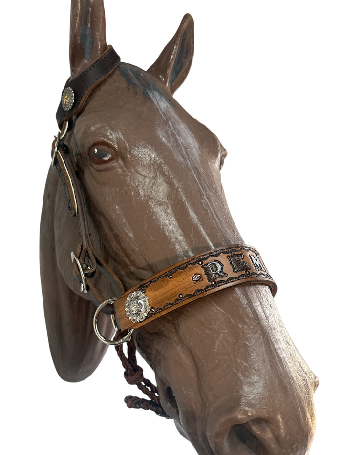 Horse complete leather cross personalized  Bitless bridle set