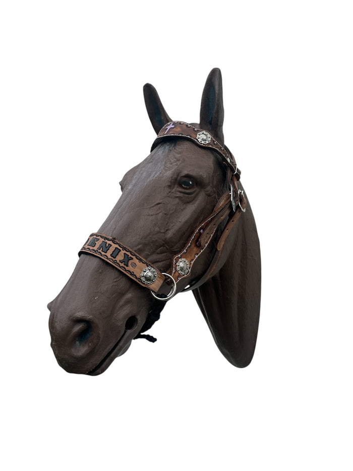 Horse complete leather cross personalized  Bitless bridle set