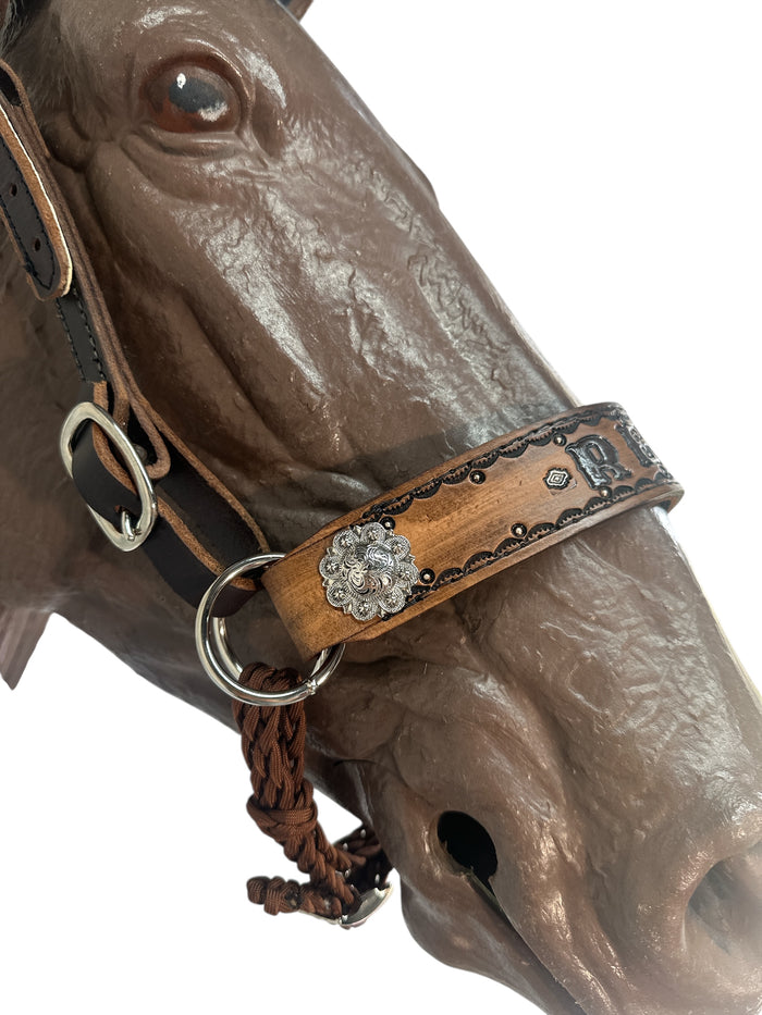 Horse complete leather cross personalized  Bitless bridle set