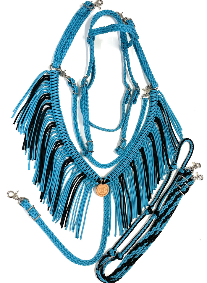 horse tack set,  (fringe breast collar, wither strap, reins, and bridle) - Tiffanys Braided Tack LLC