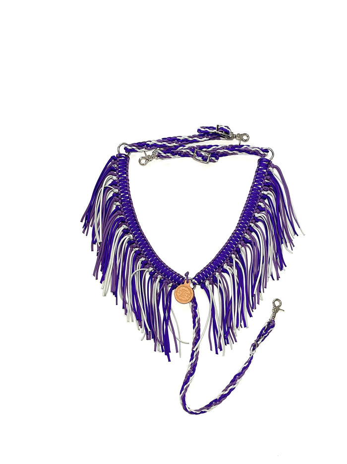 Purple Lilac and silver grey  fringe breast collar - Tiffanys Braided Tack LLC