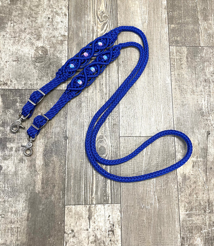8' Fancy  braided loop reins with  european painted glass beads - Tiffanys Braided Tack LLC